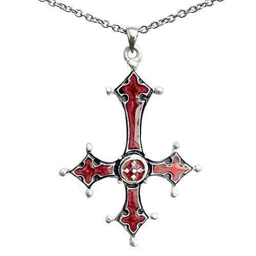 St_ peter inverted Upside down Gothic Cross Pewter Pendant Charm Amulet Red W Stainless Steel Necklace St_ peter inverted Upside down Gothic Cross Pewter Pendant Charm Amulet Red W Stainless Steel Necklace