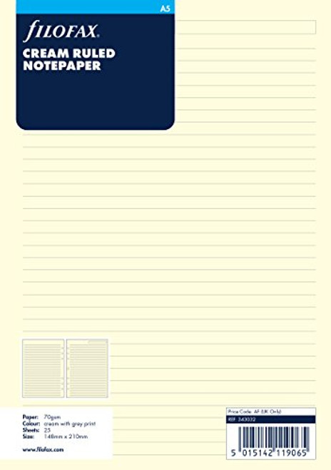 Filofax A5 Cream Ruled Notepaper