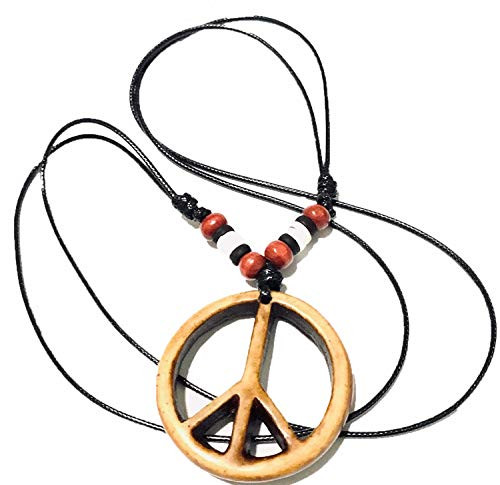 Peace Sign Necklace - Peace Symbol Necklace - Resin Peace Sign Pendant - Adjustable Black Cord Brown 2 Peace Sign Necklace - Peace Symbol Necklace - Resin Peace Sign Pendant - Adjustable Black Cord Brown 2