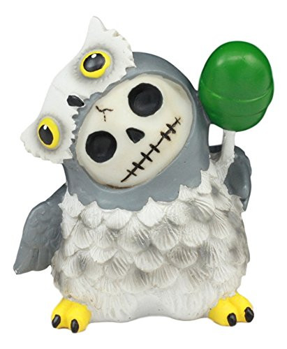 Ebros Furry Bones Hootie The Snow Owl Skeleton Figurine 3 H Furrybones Wise Owl with Green Lollipop Costume Hooded Skull Monster Collectible Sculpture Decorative Toy