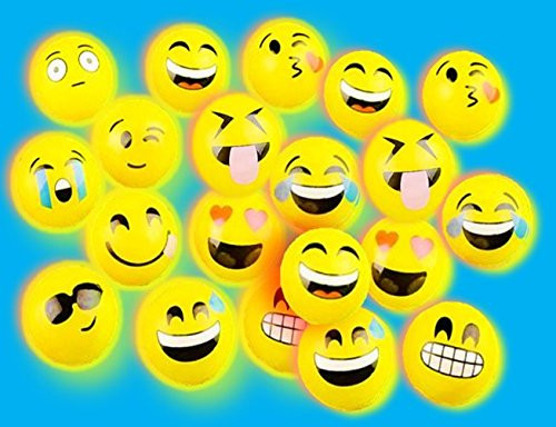 Play Kreative Light-Up Emoji Bounce Balls  6 per Pack - Emoticon Party Favors Flashing Fun Toy Balls