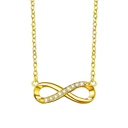 F_ZENI 925 Sterling Silver Necklace Infinity Forever Love Pendant Offer 18K Yellow Gold Rose Gold White Gold Delicate Choker for Women Girls with Gift Box 16-18
