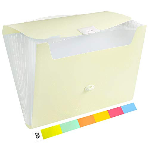 Expanding File Folder Plastic Expanding Accordion Folders Letter Size Portable Document Holder A4 File Organizer 13 Pockets-HandleDocument Folder with Handle for School-Office- HomeEgg Yellow