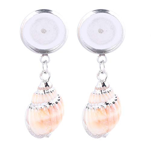 Reidgaller 10pcs Stud Earring Bezel Blanks with Dangle Shell Charms Stainless Steel DIY 12mm Cabochon Setting Trays for Jewelry Making Reidgaller 10pcs Stud Earring Bezel Blanks with Dangle Shell Charms Stainless Steel DIY 12mm Cabochon Setting Trays for Jewelry Making
