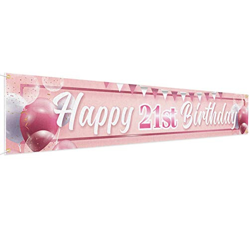 9_8 x 1_6 ft Large Sign Happy 21st Birthday Banner Pink - Cheers To 21 Years Old Decor