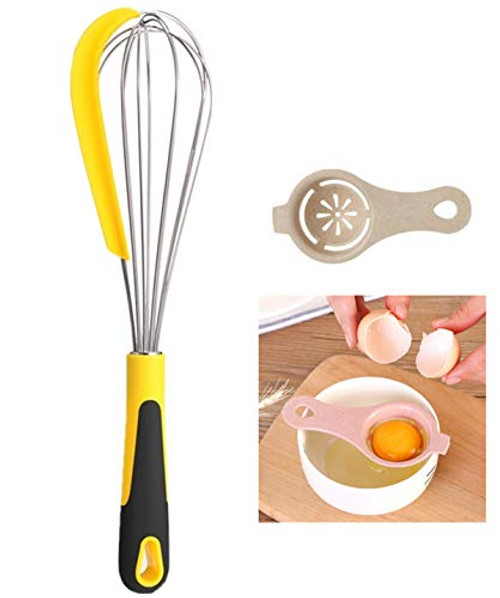 Whisk with Silicone Spatula Whisk Balloon Whisk Egg Beater Egg Mixer Milk Cream Frother Kitchen Utensils for Blending Whisking Beating Stirring Cooking Baking