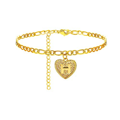 Heart Initial Ankle Bracelets for Women 14K Gold Letter Anklet Stainless Steel Figaro Chain Anklet Cute Anklets for Teen Girls Alphabet Initial Anklet Summer Beach Foot Jewelry H Heart Initial Ankle Bracelets for Women 14K Gold Letter Anklet Stainless Steel Figaro Chain Anklet Cute Anklets for Teen Girls Alphabet Initial Anklet Summer Beach Foot Jewelry H