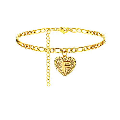 Heart Initial Ankle Bracelets for Women 14K Gold Letter Anklet Stainless Steel Figaro Chain Anklet Cute Anklets for Teen Girls Alphabet Initial Anklet Summer Beach Foot Jewelry F Heart Initial Ankle Bracelets for Women 14K Gold Letter Anklet Stainless Steel Figaro Chain Anklet Cute Anklets for Teen Girls Alphabet Initial Anklet Summer Beach Foot Jewelry F