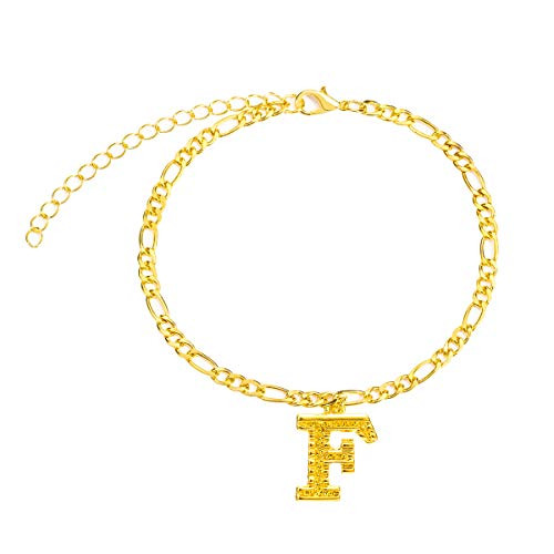 Initial Anklet Gold Letter Anklet Figaro Chain 14K Gold Ankle Bracelets for Women Cute Anklets for Teen Girls Summer Anklet Beach Foot Jewelry F