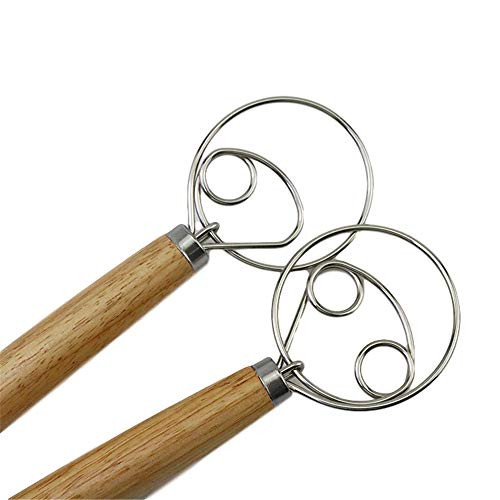 Danish Dough Whisk Bread Mixer?2 Pack Premium Stainless Steel Dutch Whisk With a Dough Scraper for Bread Pastry or Pizza Dough - Perfect Baking