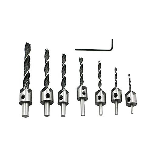 Benliu Countersink Drill Bit Woodworking Chamfer High-Speed Steel Countersink Drill Bits for Woodworking 3 4 5 6 7 8 10mm With Hex Key 7pcs Woodworking Countersink Drill Bits Set