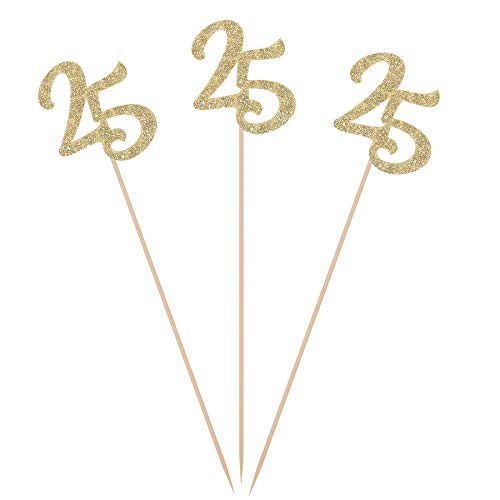 Pack of 10 Gold Glitter 25th Birthday Centerpiece Sticks Number 25 Table Topper Age Letter Decorations