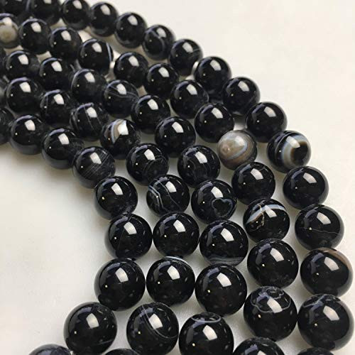 JM Design 2_0mm Large Hole Black Stripe Agate Smooth Round Size 8mm 15_5  per Strand Gemstone Loose Beads for Jewelry Making JM Design 2_0mm Large Hole Black Stripe Agate Smooth Round Size 8mm 15_5  per Strand Gemstone Loose Beads for Jewelry Making
