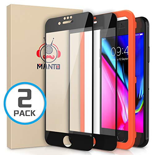 MANTO 2 Pack Screen Protector for iPhone 6 Plus 6s Plus 8 Plus 7 Plus Full Coverage Tempered Glass Screen Protector Film Edge to Edge Protection 5_5 Inch Black