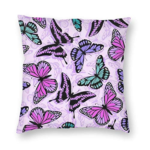 WAZHIJIA Colorful Decorative Throw Pillow Covers 18 X 18 InchHappy Dancing Butterfly Cotton Linen Cushion Cover Square Pillow Cases for Car Sofa Home Decor
