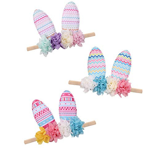 Baby Bunny Headband Easter Rabbit Ear Soft Headband Spring Flowers Crown 3pcs