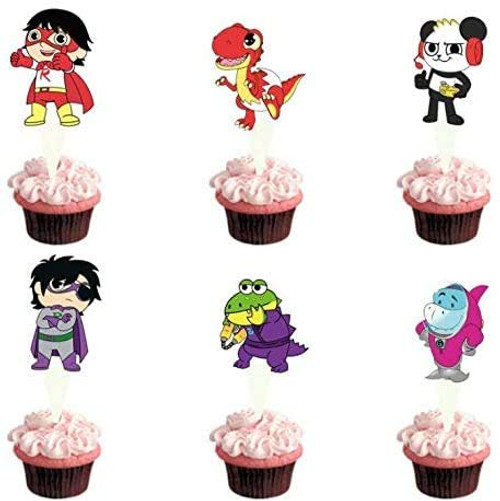 24PCS Ryans World Cupcake Toppers Cake Topper for Ryans World Theme Party Decorations Favors