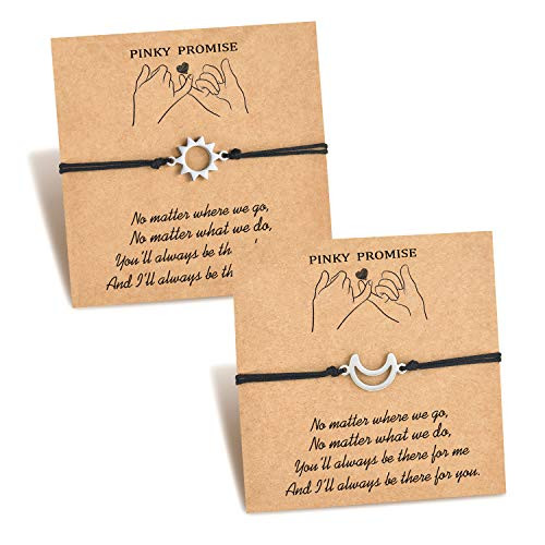PPJew Sun Moon Pinky Promise Bracelet Set Long Distance Couples Matching Bracelets Friendship Handmade Bff Jewelry Gift for Best Friend Him Her Sisters Lovers Women Men 2PCS