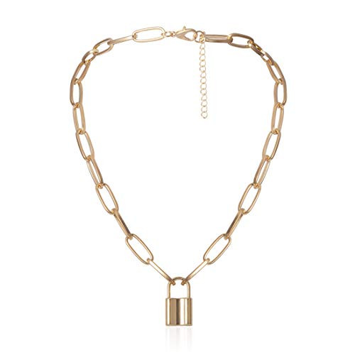 Y Lock Pendant Necklace for Women Men Long Chain Punk Multilayer Choker Key and Lock Necklaces for Girls Boys Gift Style 2-Gold