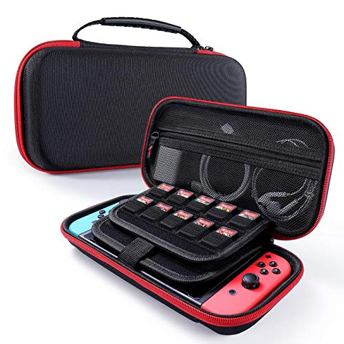 ECASA Travel Carrying Case for Nintendo Switch Reinforced Handle An-ti Shock   Scratch-Resistant Protective EVA Hard Shell for AC Adapter 20 Game Cartridges and Nintendo Switch console Black