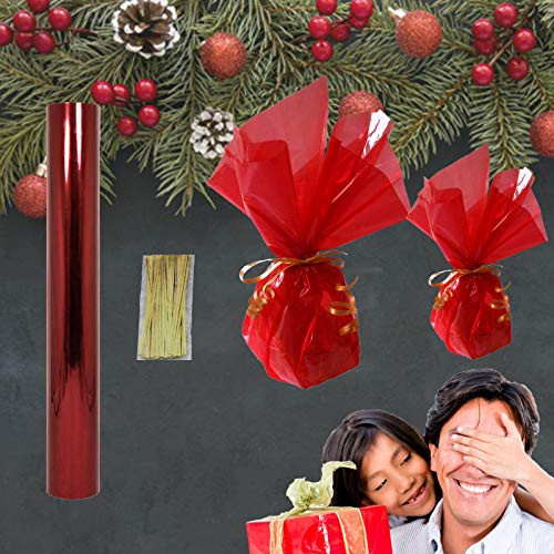 Cellophane Wrap Roll Colored Cellophane Wrap 100 Long 16 Wide 2_3 Mil Thick Treats Cellophane Wrapping Paper for Gift Wrapping Paper Rolls Colored Cellophane Sheets Red
