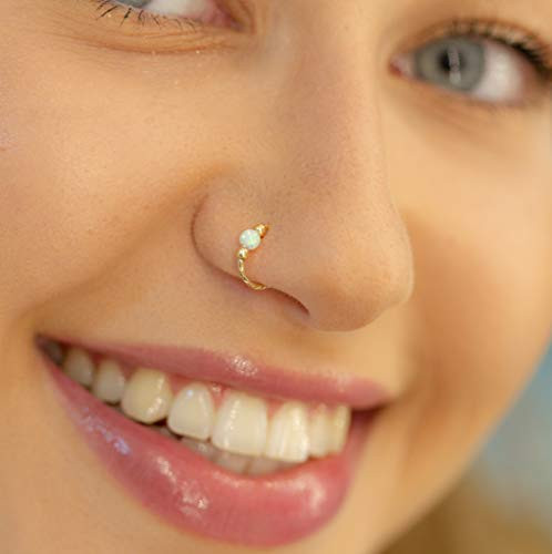 Gold Nose Ring - white Opal piercing Hoop 20 gauge - Tiny Piercings Nose Rings hoop - Opal nose hoops - Thin Nose Hoop - White opal piercing