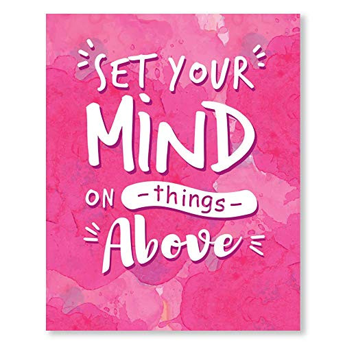 Set Your Mind On Things Above Wall Art Prints - Unframed 8x10 in - Motivitional Quotes Decor and Cute Signs for Office - Inspirational Picture Pics with Encouraging Message