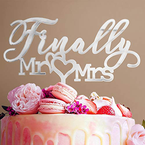 Finally Mr Mrs Acrylic Cake Topper For Wedding Engagement Bridal Shower Cake Decorations Mirror silver