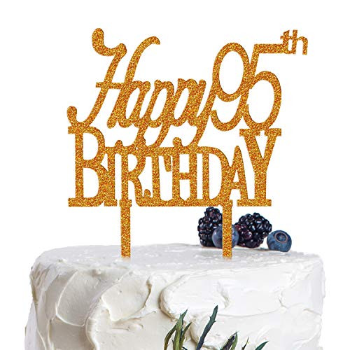 AERZETIX Happy 95th Birthday Cake Topper Acrylic Gold Glitter Ninety Five 95 Years Old Birthday Party Decorations Supplies
