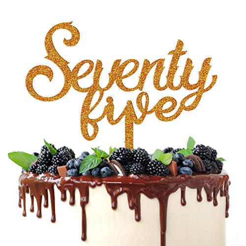 AERZETIX Happy 75th Birthday Cake Topper Acrylic Gold Giltter Seventy Five Cake Decor 75 Years Old Birthday Anniversary Party Decorations Supplies