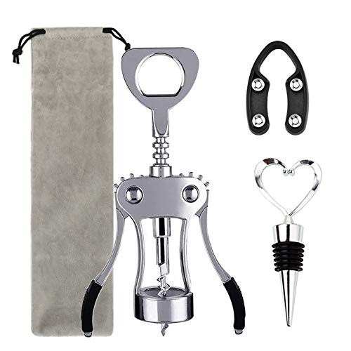 Red Wine Beer Bottle Opener Wing Corkscrew with Wine Bottle Stopper   Foil Cutter Cork and Beer Cap Bottles Opener for Kitchen Restaurant Chateau and Bars