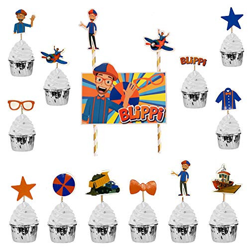 27pc Blippi Cut cake topper and cupcake tooper Blippi childrens birthday party candle Blippi birthday cupcake toppers and cake toppers party cake decoration