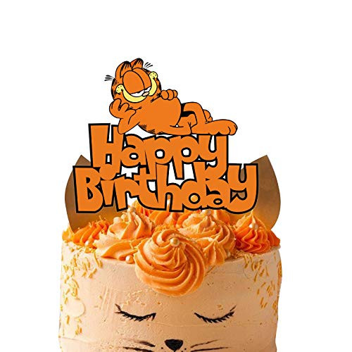 Acrylic Garfield Happy Birthday Cake Toppers Lazy Cat Cake Decor Garfield Theme Birthday Party Baby Shower Decoration Supplies Kids Bday Party Favor