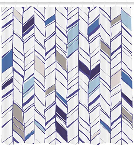 Ambesonne Chevron Shower Curtain, Tribal Zigzag Lines Pattern in Various Shades Geometric Sketch, Cloth Fabric Bathroom Decor Set with Hooks, 84 Inches Extra Long, Taupe White Violet and Blue