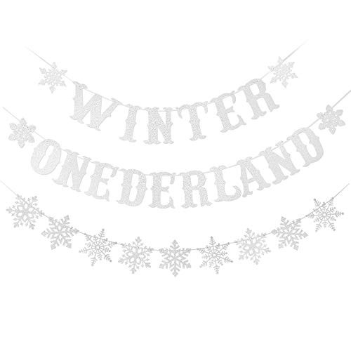 Winter Onederland Banner   Snowflake Banner - Winter Onederland Decor Snowflake Party Decorations Winter Onederland 1st Birthday Decorations Snowflake Birthday Banner?Silver Glitter?