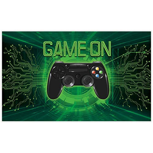 Allenjoy 5x3ft Green Game On Party Supplies Backdrop for Newborn Kids Boys Retro Gaming Level Up Background Decors Baby Shower Cake Smash Photography Banners Studio Pictures Photoshoot Props Favors