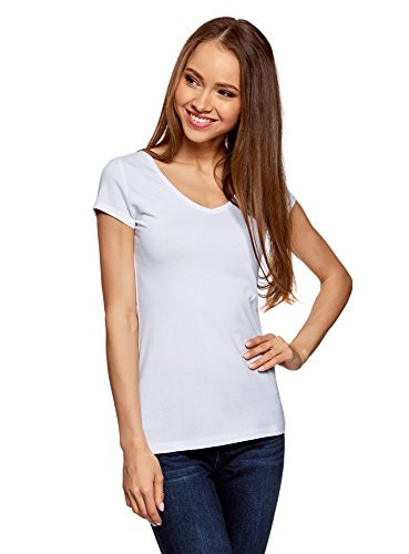 oodji Collection Womens Basic V-Neck T-Shirt White Small