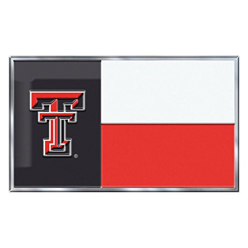 NCAA Texas Tech Red Raiders Texas State Flag Automobile Emblem 3_75 x 2_25-inches
