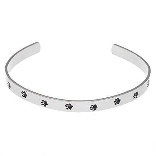 Joyful Sentiments Pet Jewelry Stainless Steel Unconditional Love Paw Print Cuff Bracelet