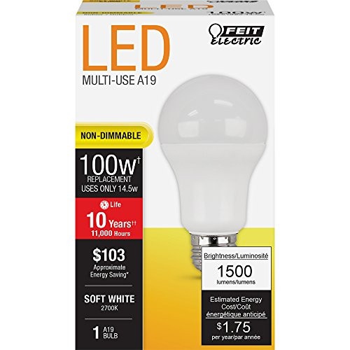 FEIT ELECTRIC A160082710KLED A160083010Kled Non-Dimmable Led Bulb 13 W 120 V A19 Medium Screw E26 10000 Hr 5_2H x 2_7D Product Specific