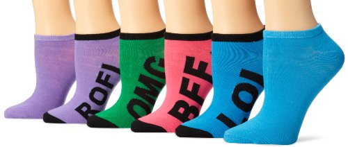 K_ Bell Womens Texting 6-Pair Pack Socks Assorted Shoe Size 4-10