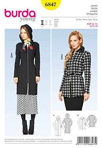 BURDA 6847 JACKET 2 STYLES SIZE 8-18 SEWING PATTERN