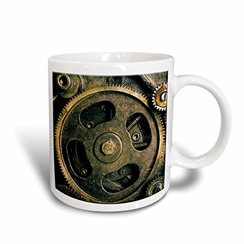 3dRose mug-167128-2 Steam Punk Gears in Bronze Realistic Look Fun Art Ceramic Mug 15-Ounce