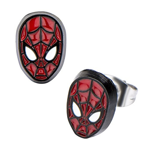 Marvel Comics Girls Spider Man Base Metal Face Stud Earrings Red One Size