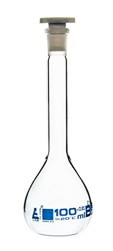 Volumetric Flask 100ml - Class B - 1423 Polypropylene Stopper Borosilicate Glass - Blue Graduation Tolerance ±0_200 - Eisco Labs