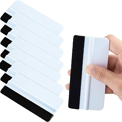 BBTO 12 Pieces Mini Vinyl Wrap Plastic Squeegee Felt Edge Scratches White Felt Squeegee Applicator Tools Plastic Wallpaper Smoothing Tools for Window Tint Wall Decals Installation