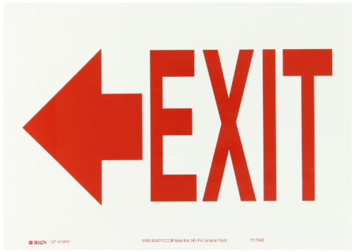 Brady 118141 14 Width x 10 Height B-558 Pressure Sensitive Red On White Color Sustainable Safety Sign Legend Exit Arrow Left