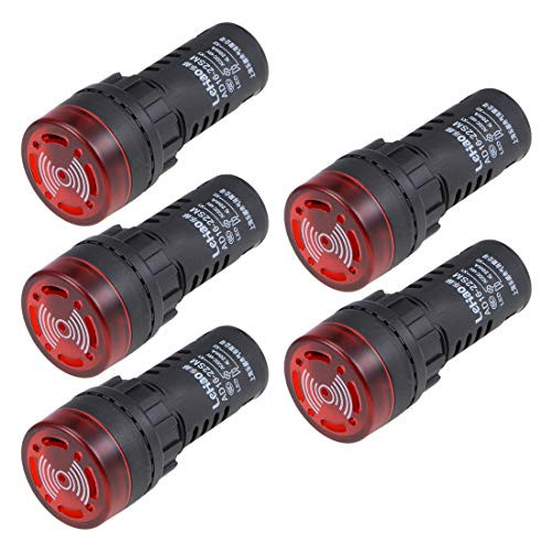 uxcell 5Pcs Red Indicator Light with Buzzer ACDC 48V 22mm Panel Mount Flashing Alarm for Electrical Control Panel HVAC DIY Projects