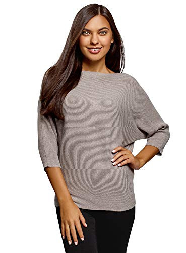 oodji Ultra Womens Relaxed-Fit Pullover with Bat Sleeves Beige US 8  EU 42  L