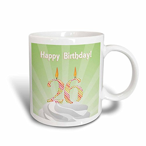 3dRose Number 26 Candle With Colorful Dots On Top Of Whipped Icing Happy Birthday Magic Transforming Mug 11 oz BlackWhite